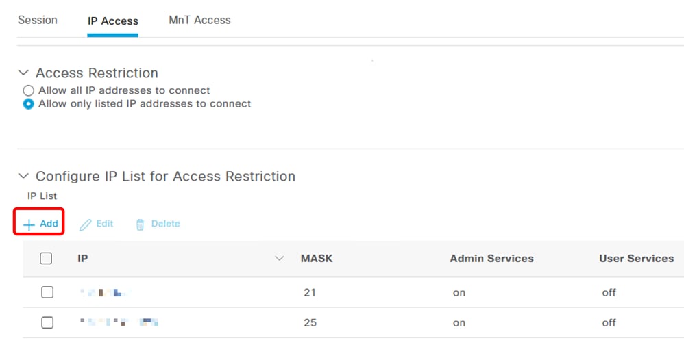 Configurazione dell'accesso IP