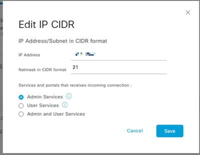 Modifica CIDR IP