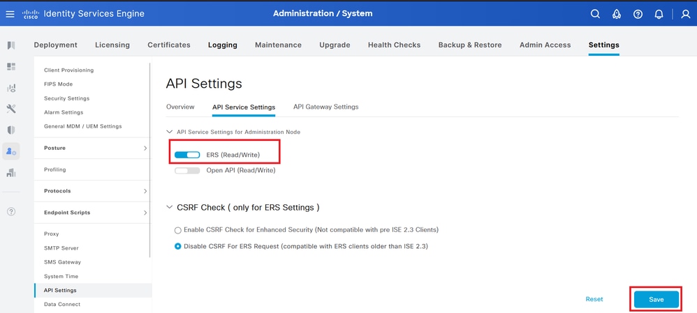 إعدادات API