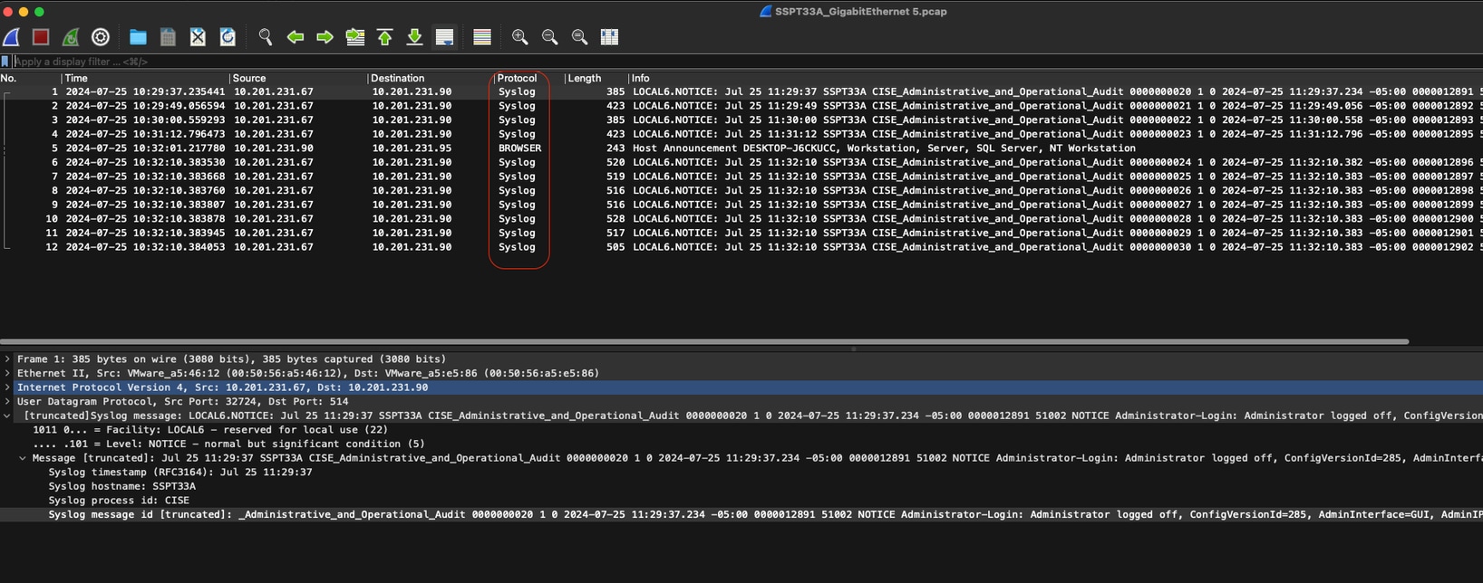 Syslog-Datenverkehr