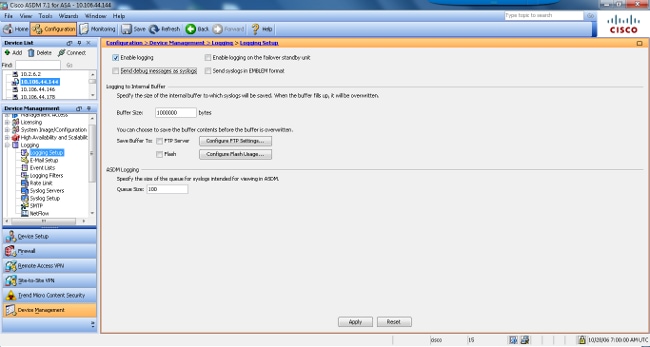 تكوين syslog الأساسي باستخدام ASDM