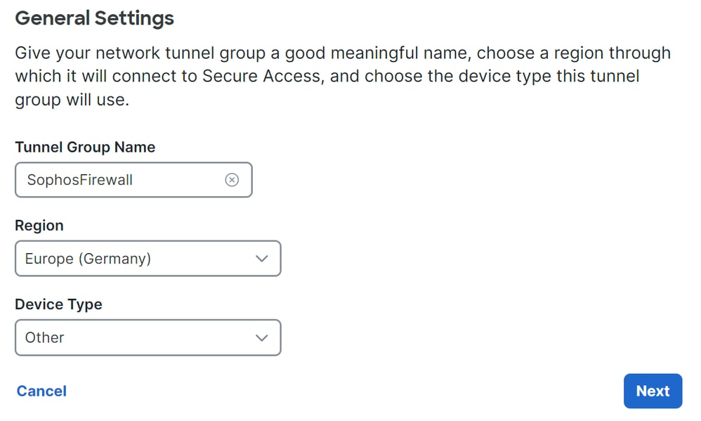 Secure Access - tunnelgroepen - algemene instellingen