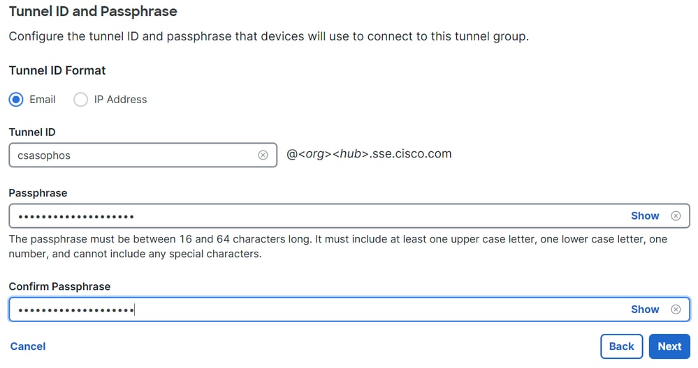 Accesso sicuro - Gruppi di tunnel - ID tunnel e passphrase