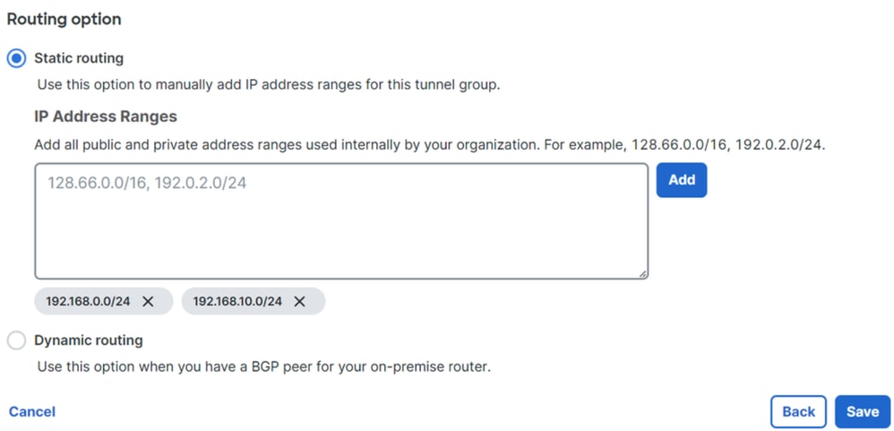 Accesso sicuro - Gruppi di tunnel - Opzioni di routing