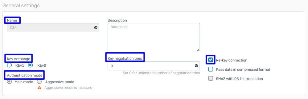 Sophos - IPsec-Profile - Allgemeine Einstellungen