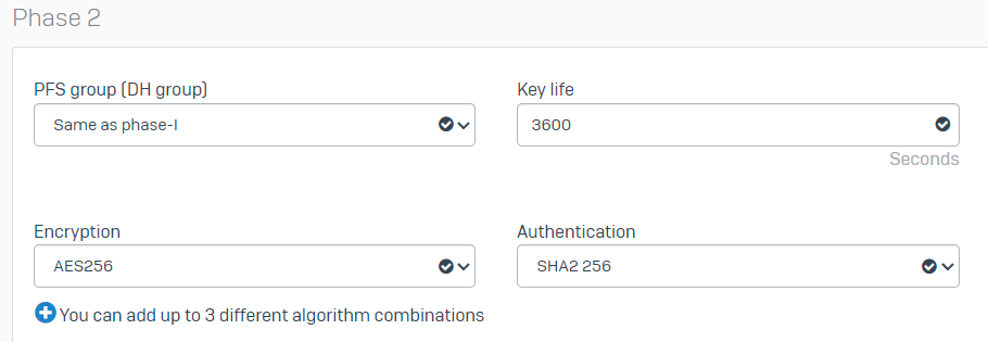 Sophos - ملفات تعريف IPsec - المرحلة 2