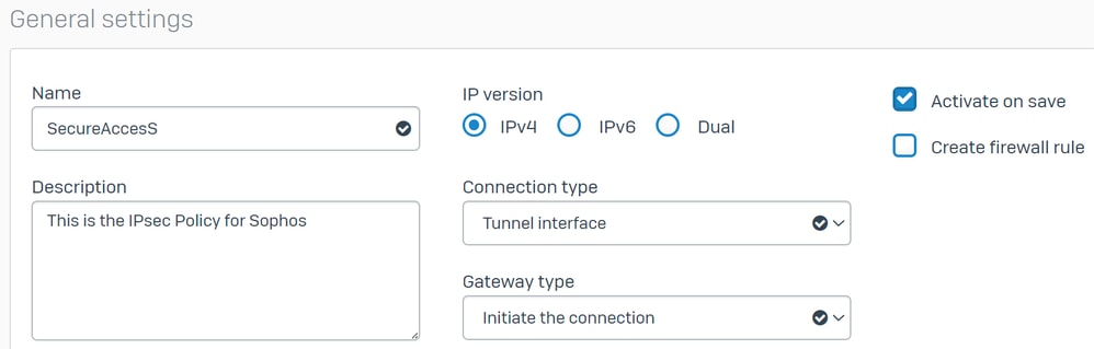 Sophos -站点到站点VPN -常规设置