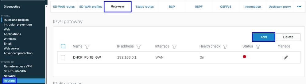 Sophos - routing - gateways