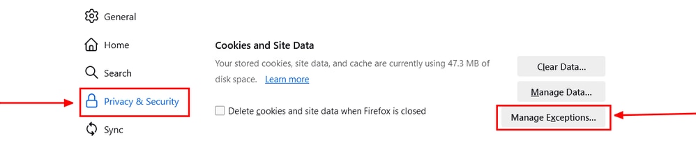 Mozilla Firefox - Gérer les exceptions