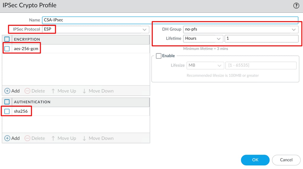 Palo Alto - Profil de chiffrement IPsec