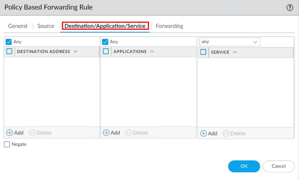 Palo Alto - Policy Based Forwarding - Destinazione