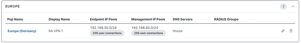 الوصول الآمن - POP - إدارة تجمع IP