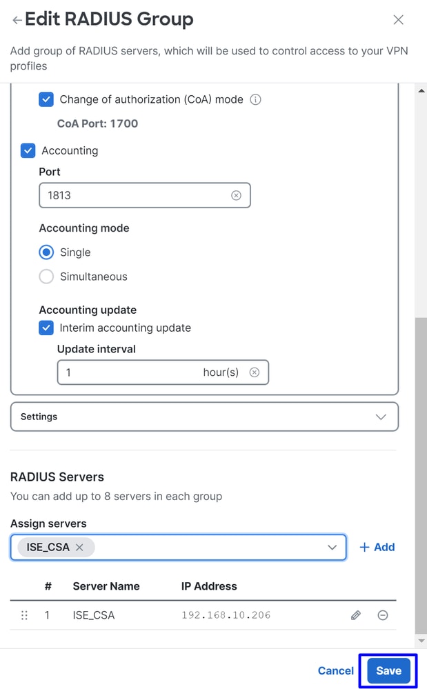 الوصول الآمن - تكوين RADIUS