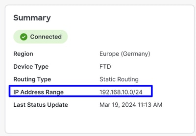 Acesso seguro - Configuração de túnel - Intervalo de endereços IP