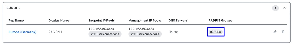 Managementpool - toegewezen RADIUS-geheugen