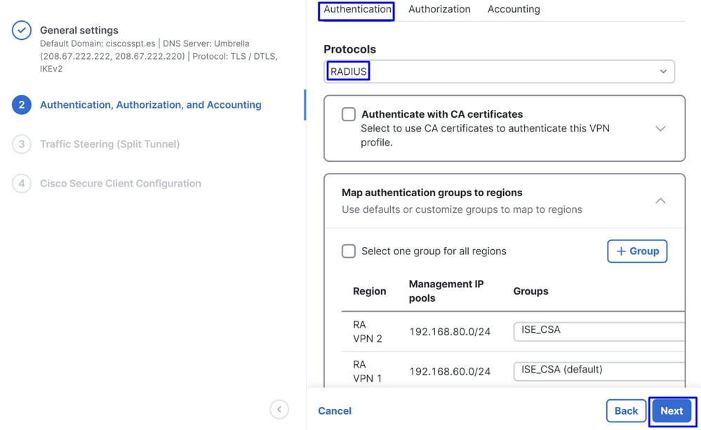 الوصول الآمن - RA-VPN - المصادقة