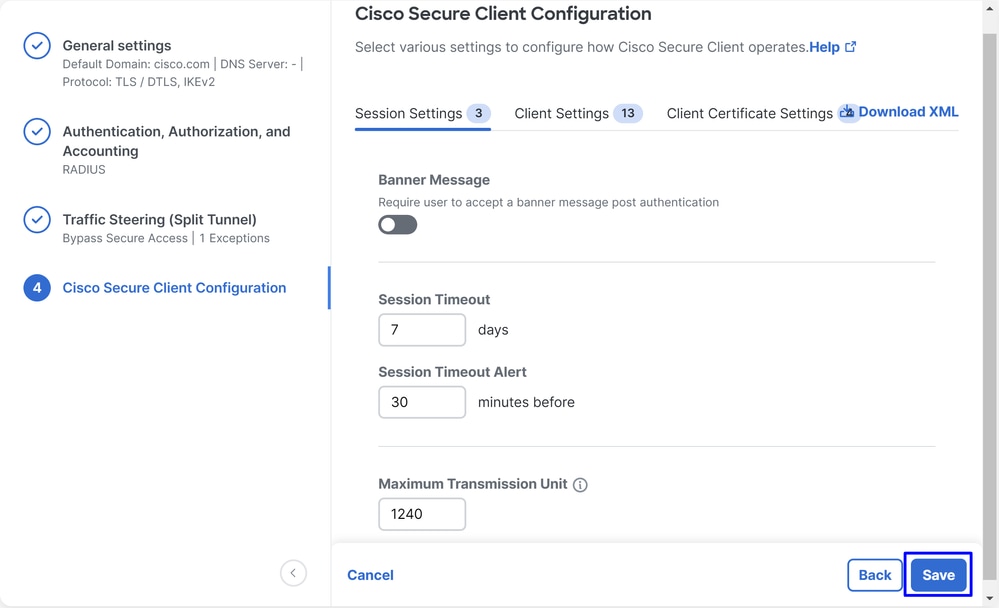 Acceso seguro - RA-VPN - Configuraciones de cliente seguras