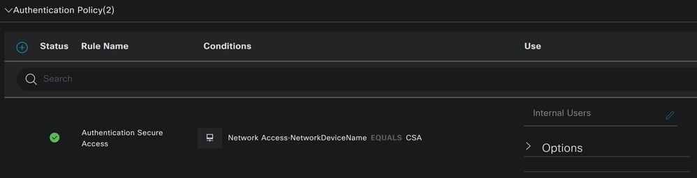 ISE - مجموعة السياسات - CSA ISE - المصادقة