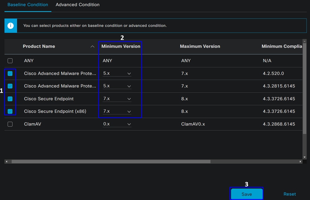 ISE - Positie - Anti-Malware Conditions - Base Line Condition