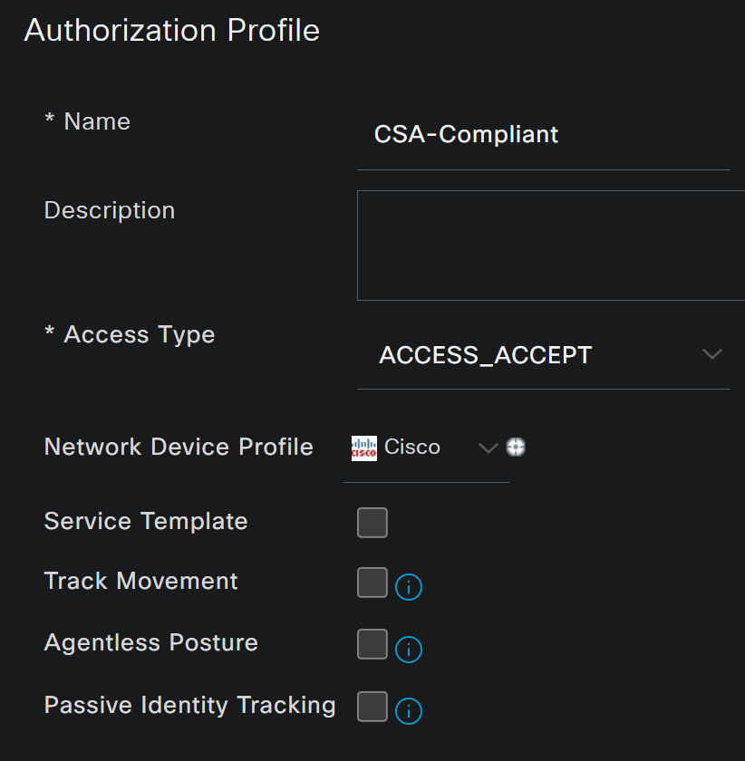 ISE - Autorisatieprofiel - CSA-conform