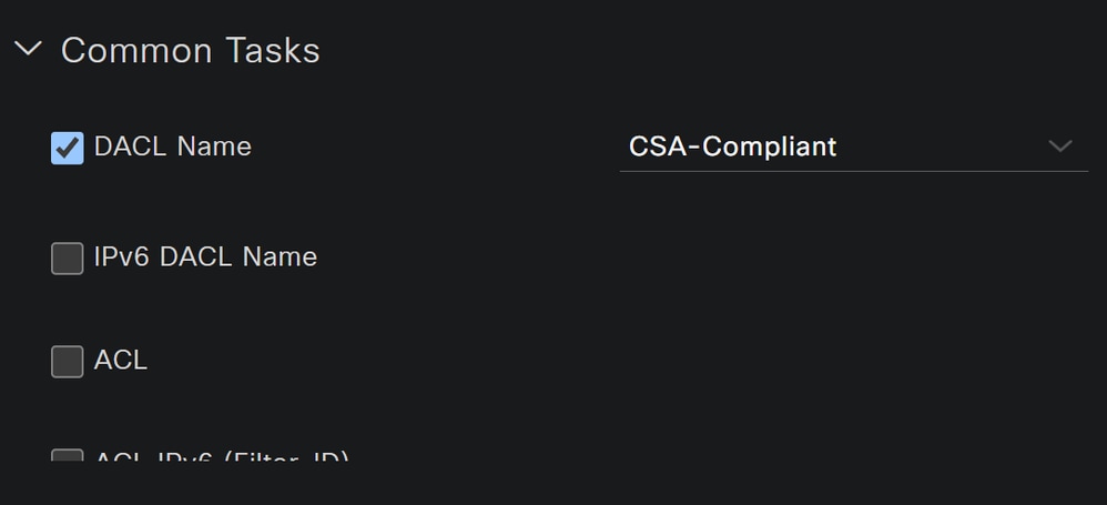 ISE - ملف تعريف التخويل - متوافق مع DACL CSA