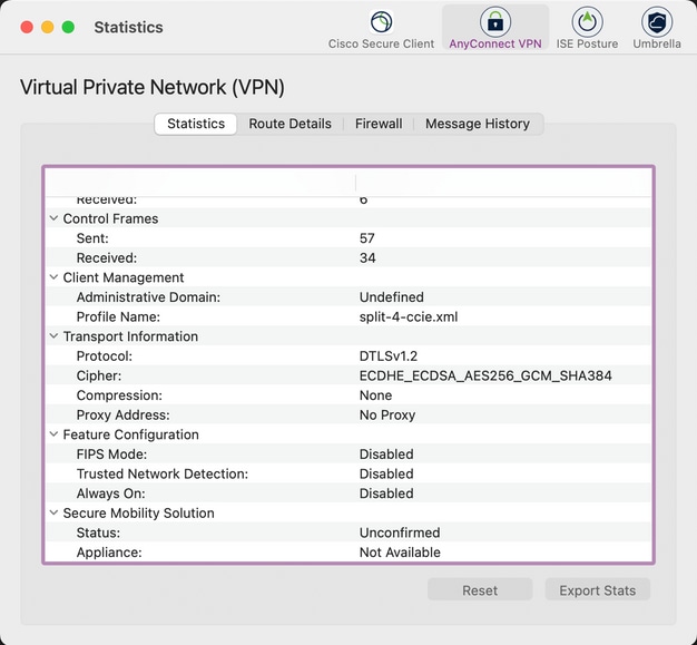 AnyConnect VPN statistics