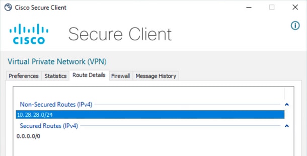 Cisco Secure Client Route Details