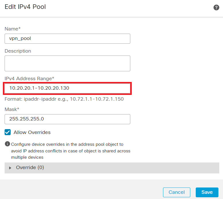 Aggiungi pool IPv4