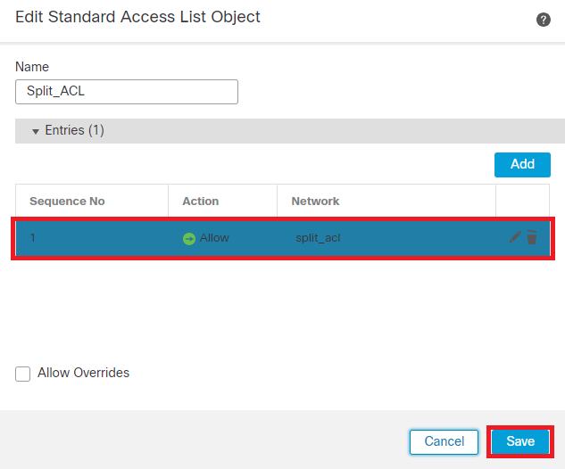 Aggiungi ACL standard