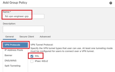 Política de Grupo para o VPN Client do Engenheiro