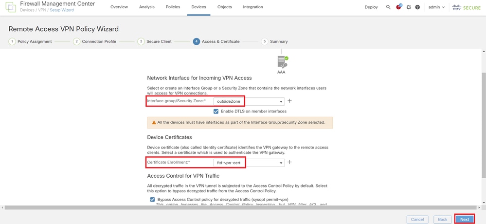 Detalhes de acesso e certificado