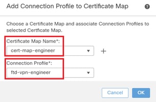 Mapa do certificado de vinculação para o cliente VPN do engenheiro