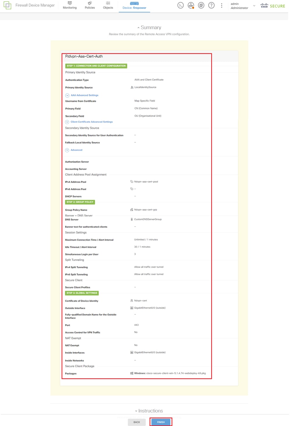 Confirmar configuración para el perfil de conexión