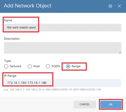 Detalle del pool de direcciones IPv4