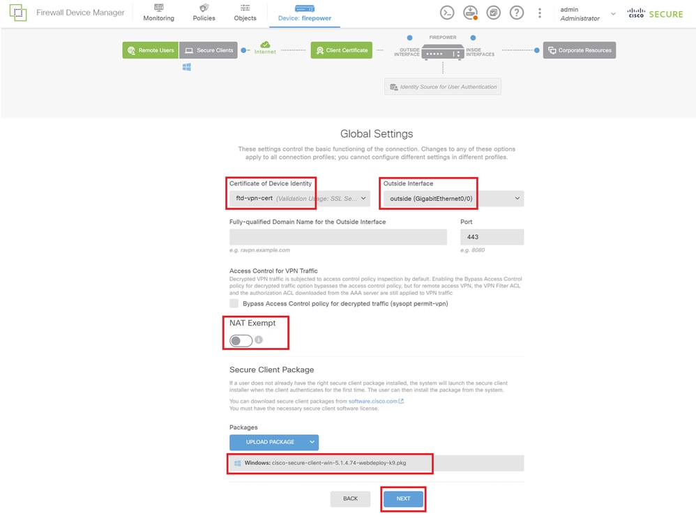 Detalles de la configuración global