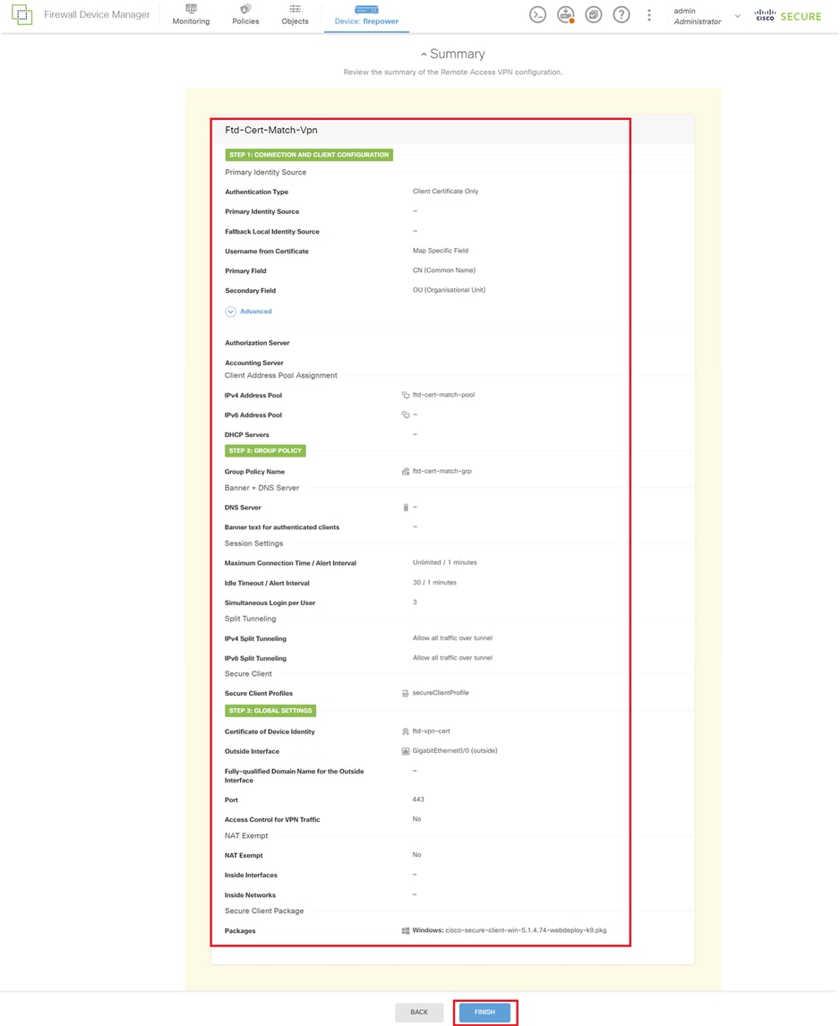 Conferma riepilogo per il profilo di connessione