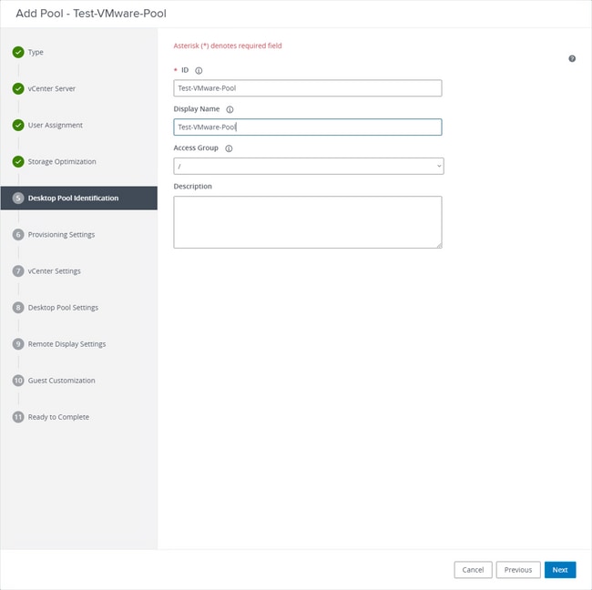 Horizon VmWare - Noms des pools de bureaux