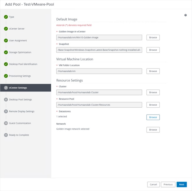 Horizon VmWare - Paramètres VCenter