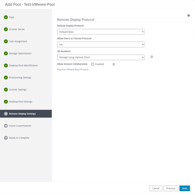 Horizon VmWare - Paramètres d'affichage à distance