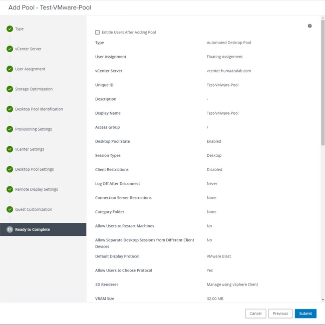 Horizon VmWare - Prêt à être terminé