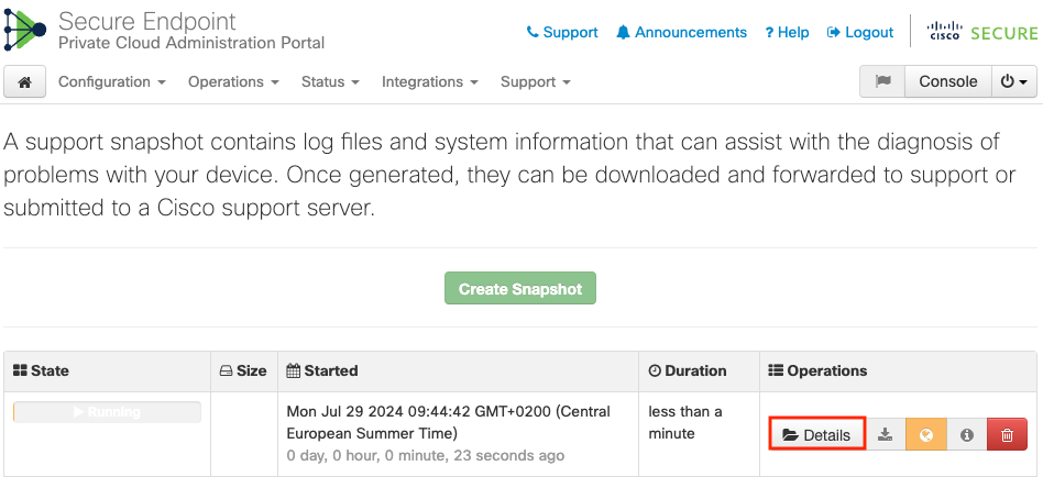 Navigation in OPadmin-Snapshot-Erstellung