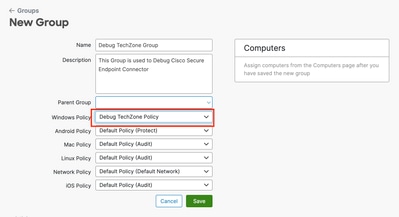 選擇Debug TechZone Policy