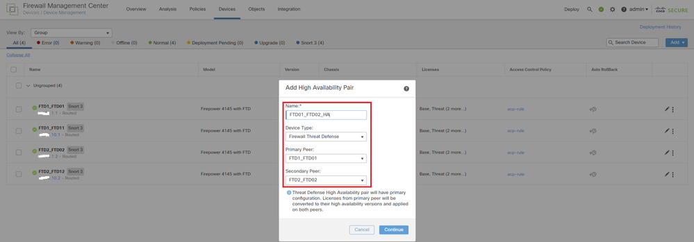 Adicionar 1º par de failover