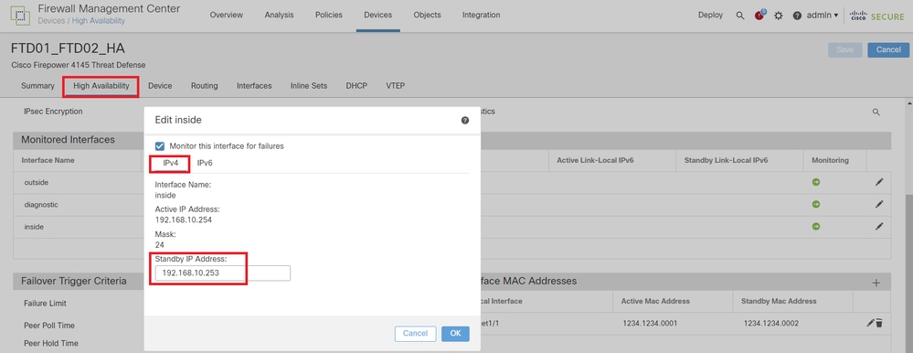 Définir l'IP de secours pour l'interface de données