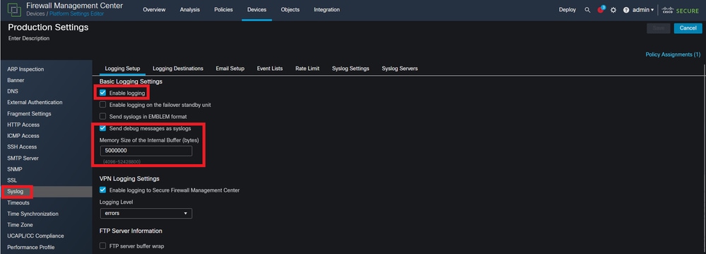 Enable Logging and Increase Internal Buffer Size