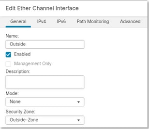 Configure Interface and Name it Outside.