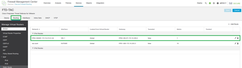 Configuration de route statique