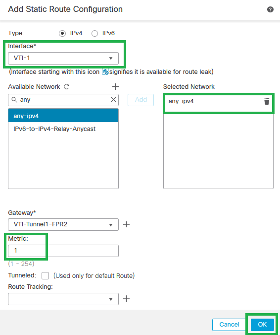 Default Static Route for VTI-1