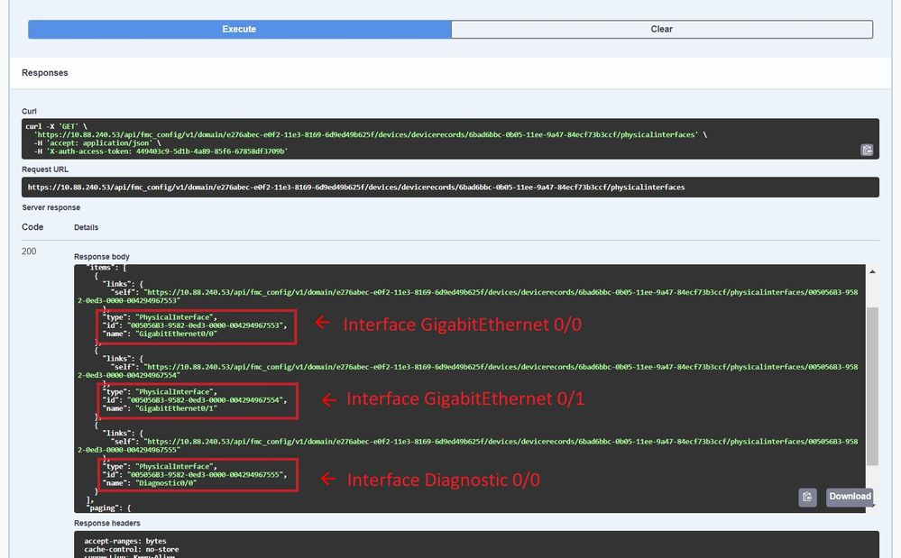GET Device Records Physical Interfaces Response.