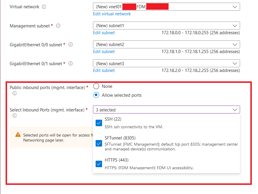 المنافذ التي سيتم السماح بها على Cisco FTDv